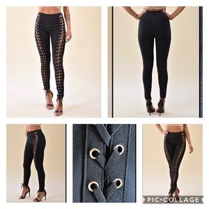 Black high waisted pants with lace up sides